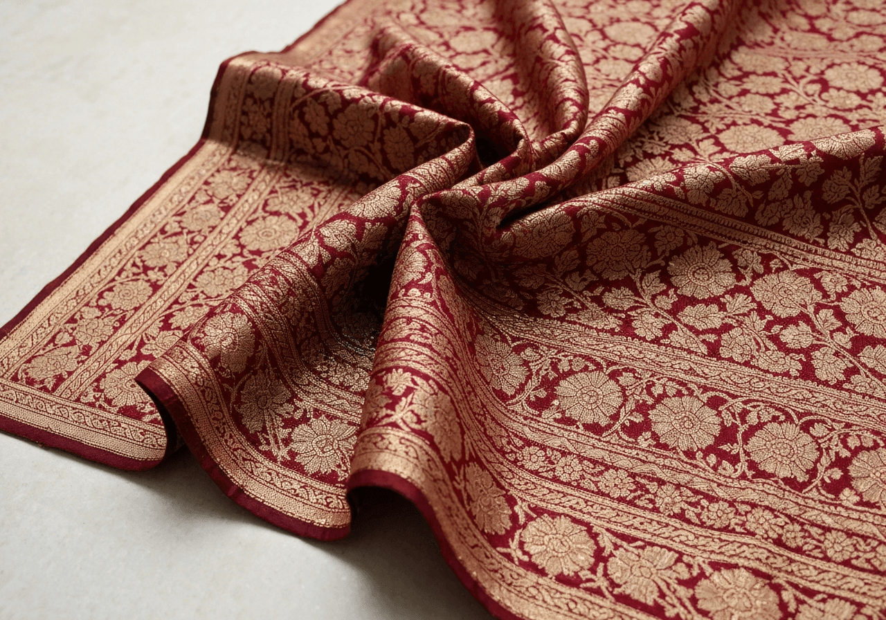 Maroon Banaras Brocade Floral Jaal
